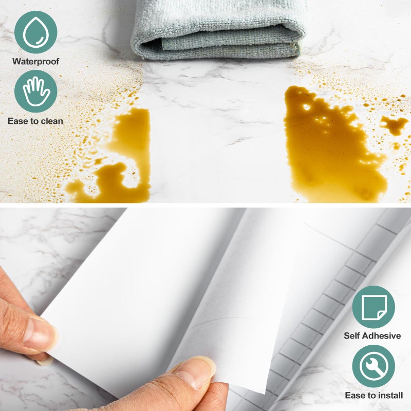 Abyssaly Marble Contact Paper for Countertops, White Gray Faux Marble Wallpaper Peel and Stick, Self Adhesive Removable Wall Paper for Kitchen Backsplash 15.7" X 236.2" - Image 4